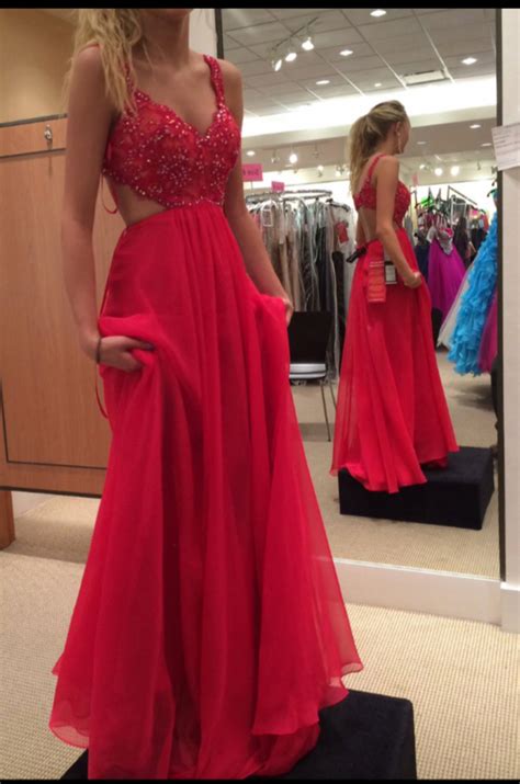 spaghetti strap red chiffon prom dress open back long prom dress 2016