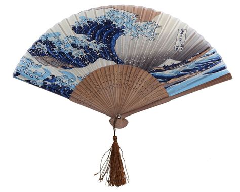 traditional japanese folding fan  great wave  kanagawa print