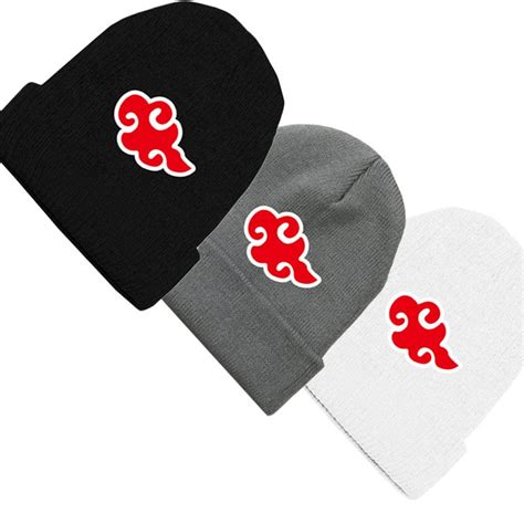 fashion unisex anime naruto akatsuki red cloud beanie cotton knitted