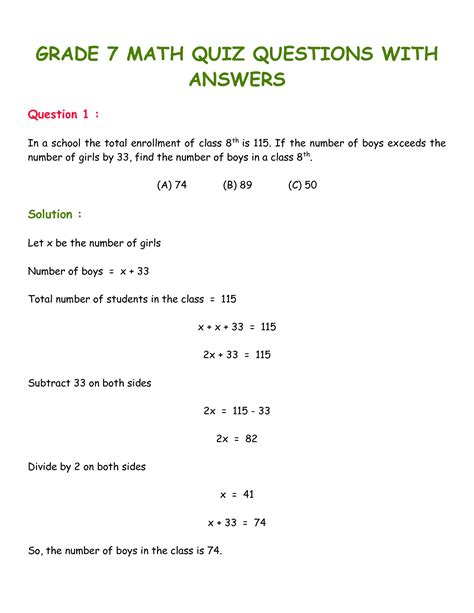 solution grade  math quiz questions  answers studypool