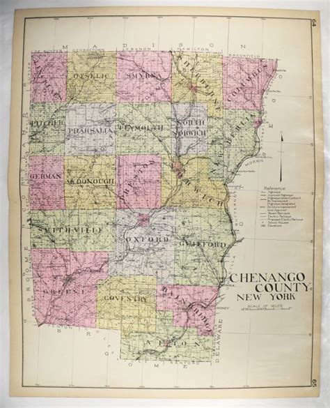 1912 Large Chenango County Ny Map New York County Original Etsy