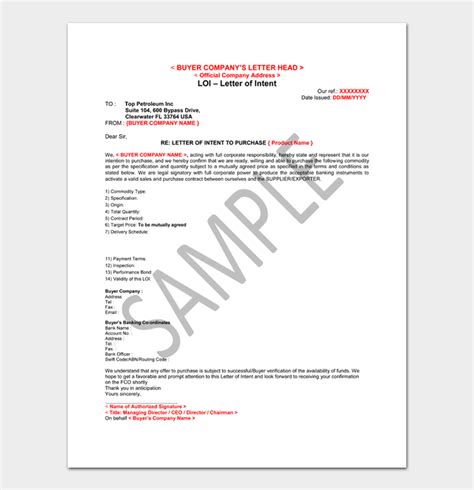 real estate letter  intent templates purchase  sell