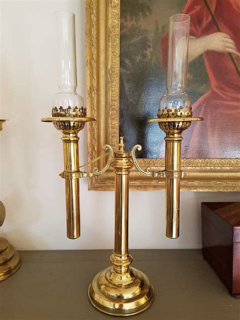 double arm argand style lamp  glass chimneys  lamplighter shoppe