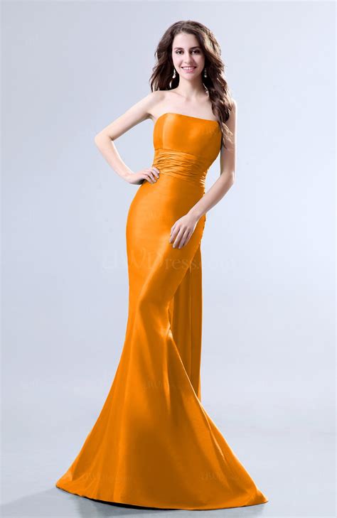 orange elegant mermaid sleeveless backless court train evening dresses