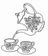 Tea Set Coloring Pages Cup Rose Party Colouring Adult Drawing Coffee Embroidery Sheets Cake Food Kettle Teapot Getcolorings Color Stamps sketch template