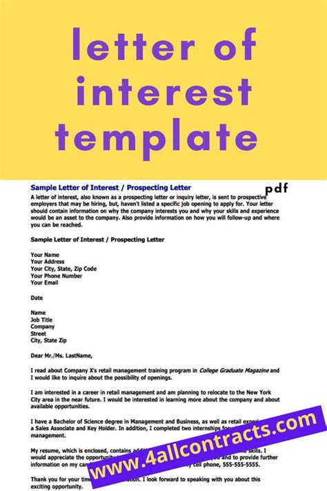 sample letter  interest template  letter  interest template