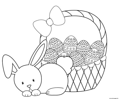 lindo conejo  cesta de huevos de pascua  colorear imprimir