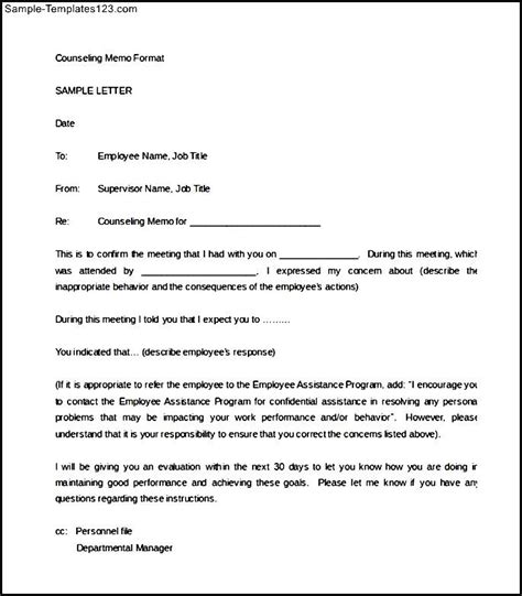 disciplinary letter  counseling memo sample sample templates