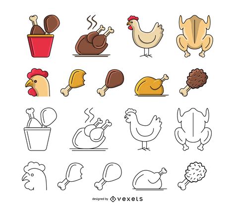 chicken food icons set vector