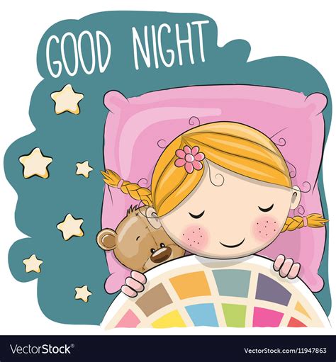 Cute Cartoon Girl In A Bed Royalty Free Vector Image
