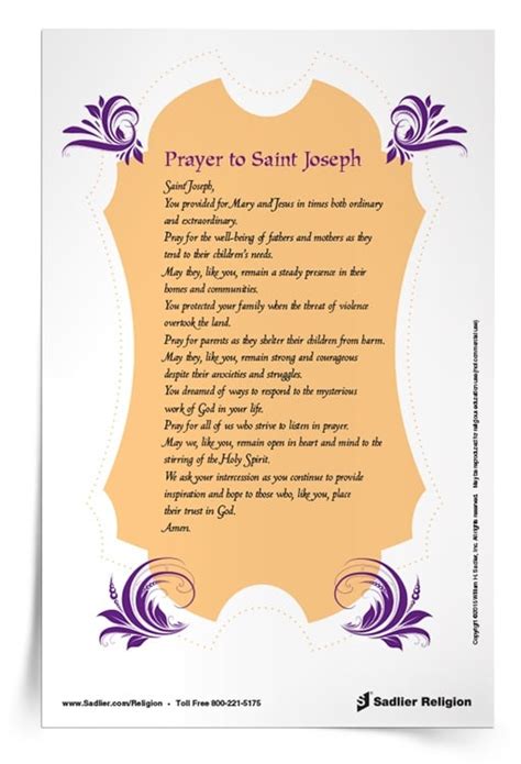 prayer  saint joseph prayer card sadlier religion