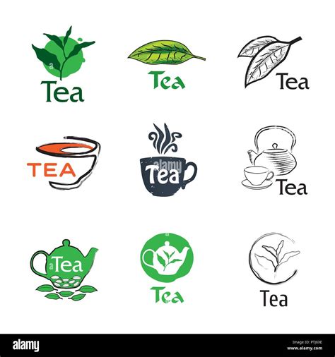 set  vector logos  tea theme stock vector image art alamy