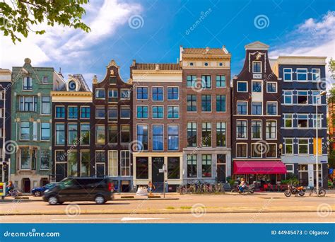 city view  typical amsterdam street  dutch houses holland editorial stock photo image