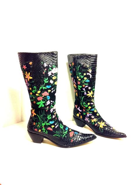 black floral boots   point toe knee  melissajoyvintage  neon flowers floral boots