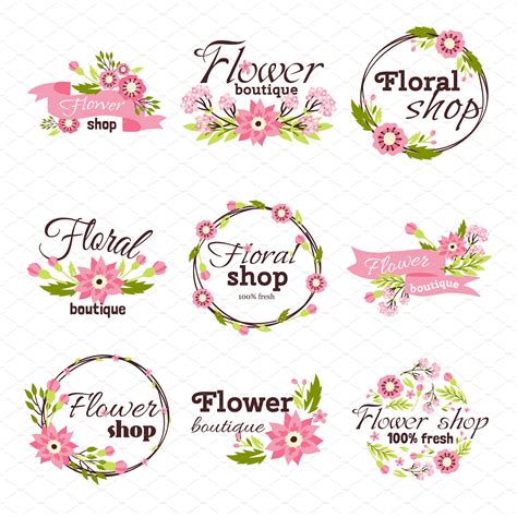 bright logo  flower shop vector decorative illustrations