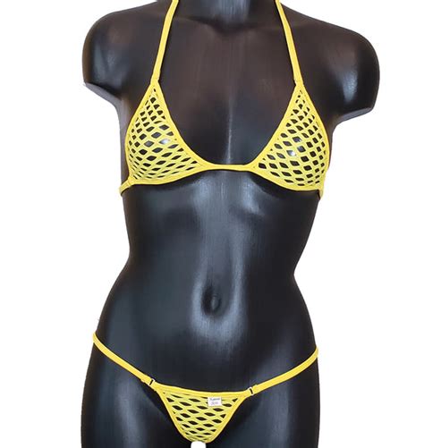 xposed skinz bikinis x120 diamond mesh micro bikini string lime yell