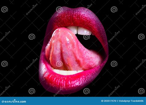 Open Mouth With Tongue Lick White Teeth Sensual Red Lips Lips Suck