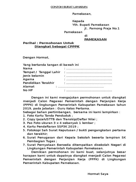 contoh surat lamaran pk