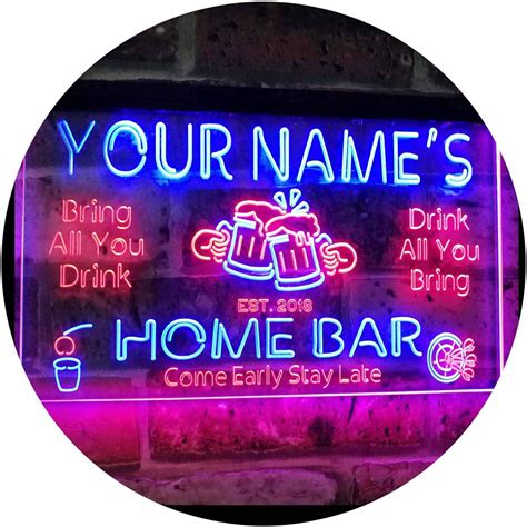 personalized   custom home bar beer established year dual color led neon sign red blue