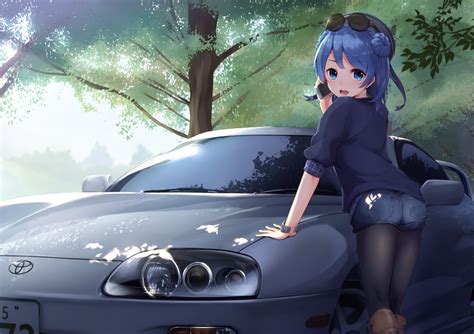 girl anime character standing near car wallpaper hd wallpaper wallpaper flare