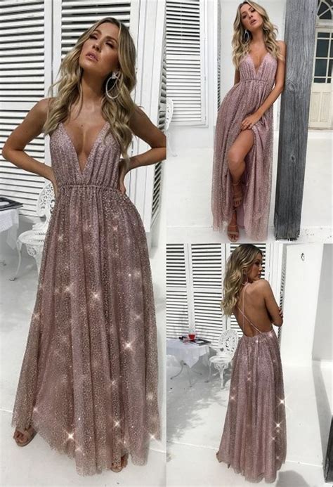 Fashion Spaghetti Straps Sleeveless Long Blush Prom Dress With Sequin
