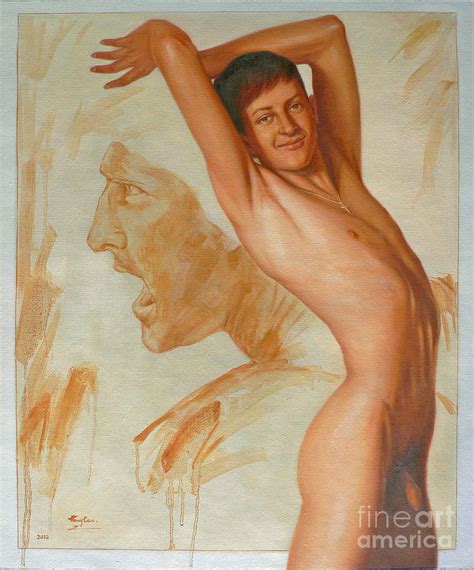 Original Oil Painting Gay Man Body Male Nude Art Sketch On