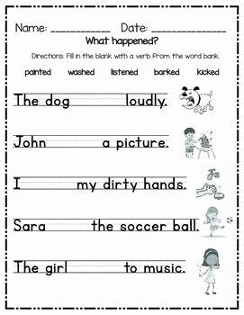 verb   worksheet  kindergarten verb worksheets  tense