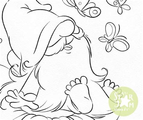 gnome sits   flower digi stamp nordic coloring page etsy gnome