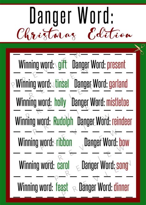 danger word christmas edition  printable game christmas games  family fun christmas