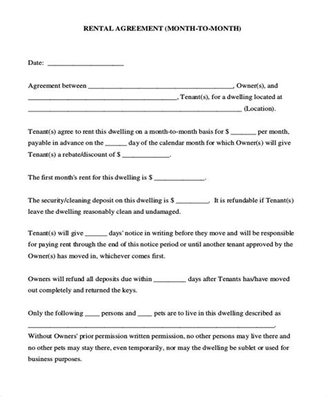 month  month rental agreement short form lease agreement lease