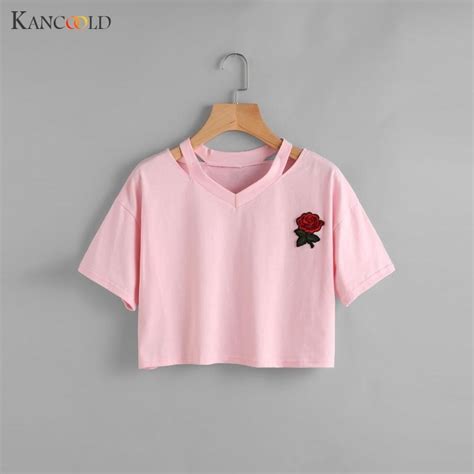2017 Fashion Harajuku Rose Cute Short Sleeve Cotton Tshirts Women Crop