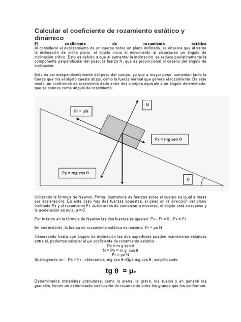 Calcular El Coeficiente De Rozamiento Estático Y Dinámico Docx