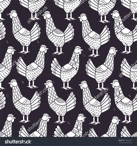 chickens seamless pattern stock vector illustration