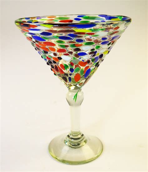 Mexican Glass Pebble Confetti Martini 14oz Set Of Four