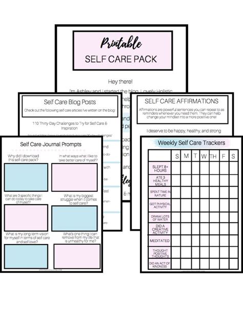printable  care worksheets pack weekly tracker affirmations