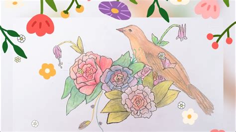 draw  bird  flowers youtube