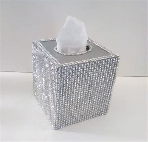 bling tissue box cover silver diamond wrap sparkling square tissue holder  home office