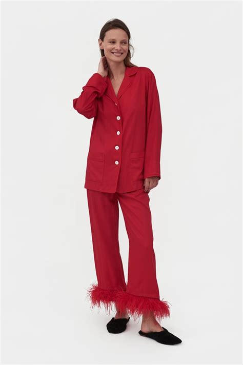 sleeper party pajama set with feathers in red the best holiday