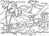 Ausmalbilder Natur Vulkan Berge Wald Landschaft Dschungel Raskrasil sketch template