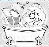 Girl Tub Newspaper Reading Bath Cartoon Clipart Happy Coloring Toonaday Outlined Vector Ron Leishman sketch template