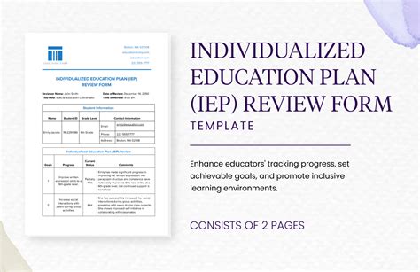 individualized education plan iep review form template  ms word