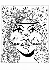 Coloring Psychedelic Girl Pages Adults Adult Peace Butterflies Color Posters Bands Concert Unique People Glasses Justcolor Particularly Expressed Performing Covers sketch template