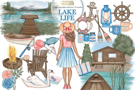 lake life clipart collection illustrations creative market