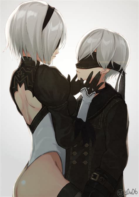 yorha no 2 type b and yorha no 9 type s nier and 1 more drawn by