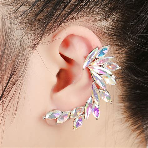 zldyou fashion rainbow crystal wing ear cuff rhinestones women piercing