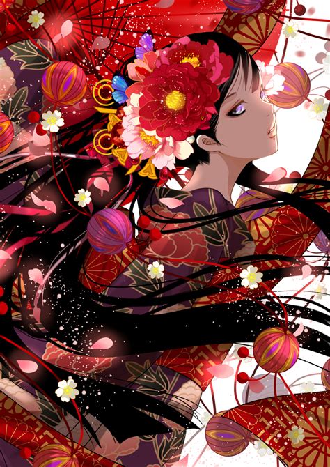 Girl Kimono Flowers Art Beautiful Pictures