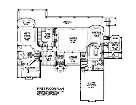 sprawling  bedroom single story mansion  tile roof floor plan
