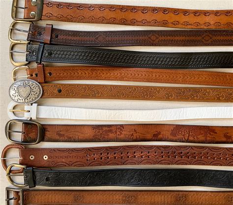 vintage tooled leather belt distressed leather goods brown belt strap buckle western mens women