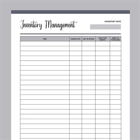 printable inventory sheet  letter    instant