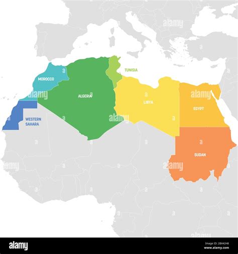 north africa region colorful map  countries  northern africa